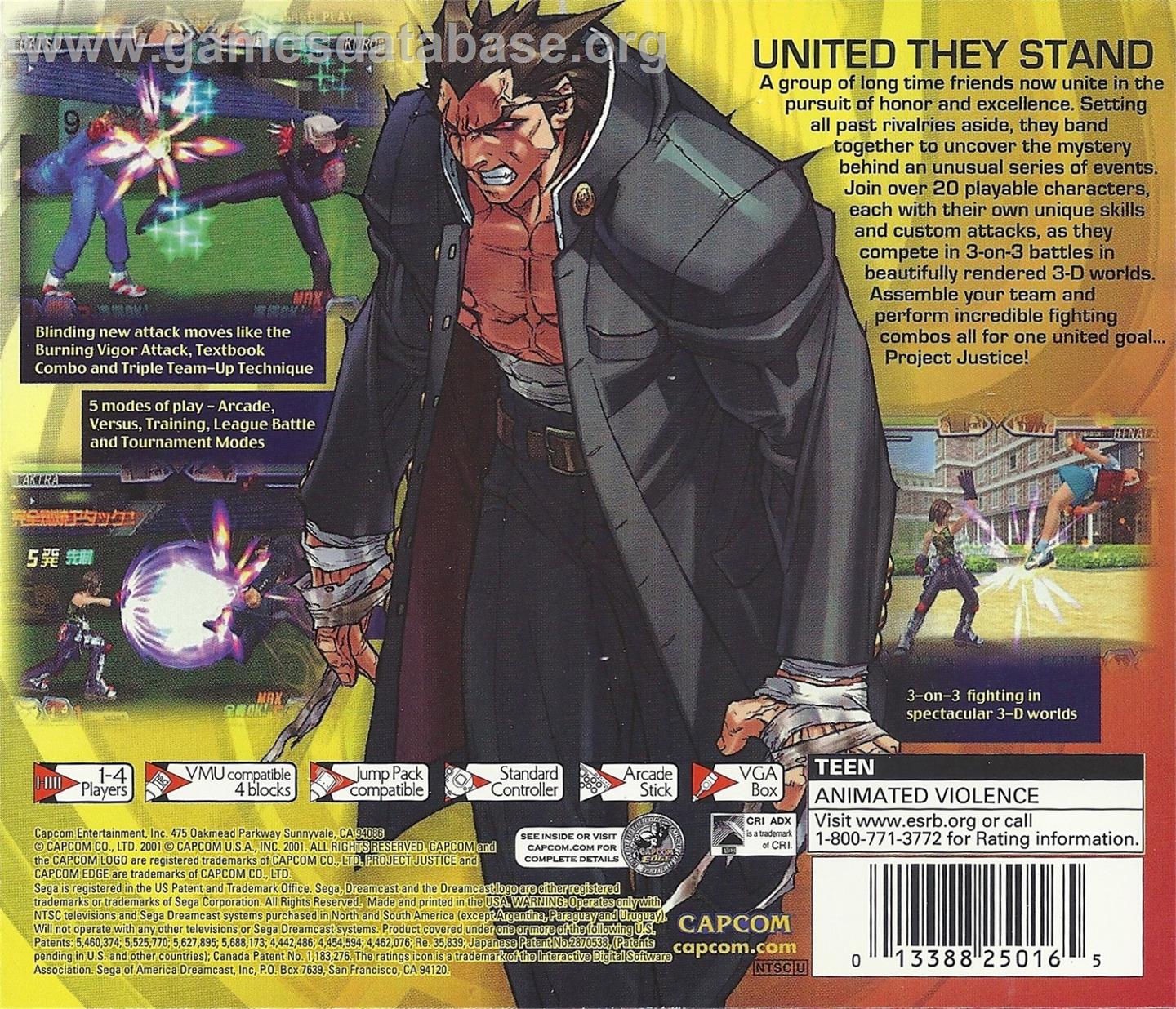 Project Justice - Rival Schools 2 - Sega Dreamcast - Artwork - Box Back