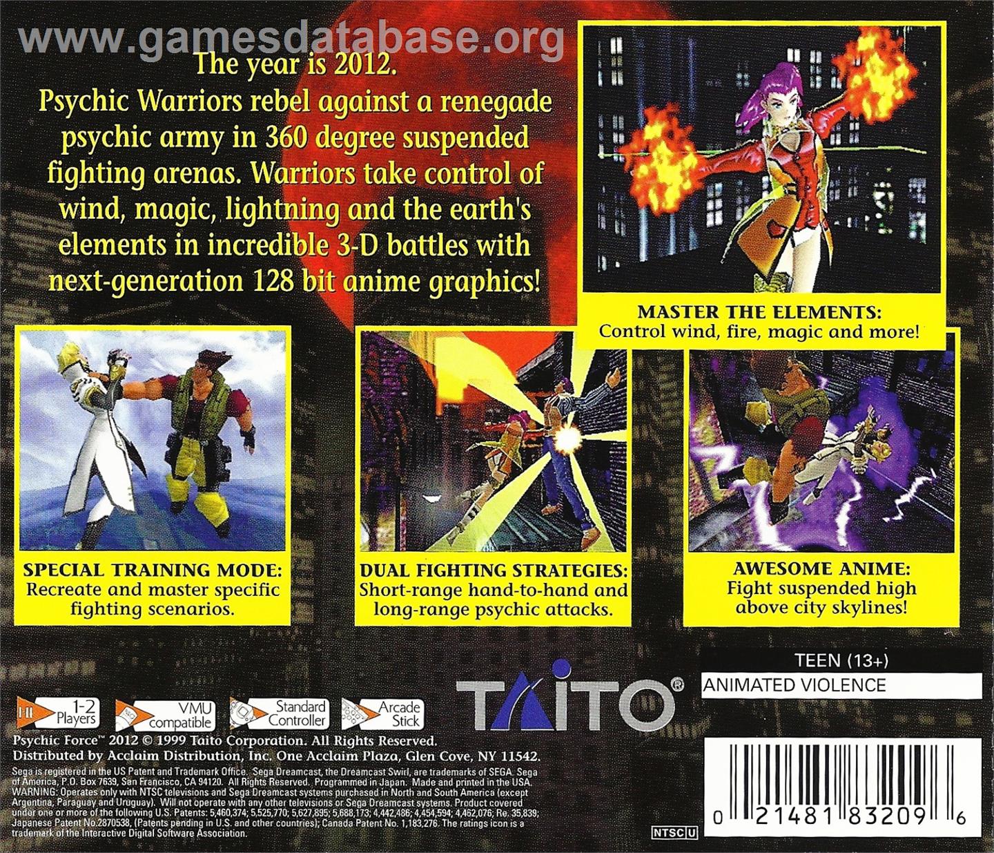 Psychic Force 2012 - Sega Dreamcast - Artwork - Box Back