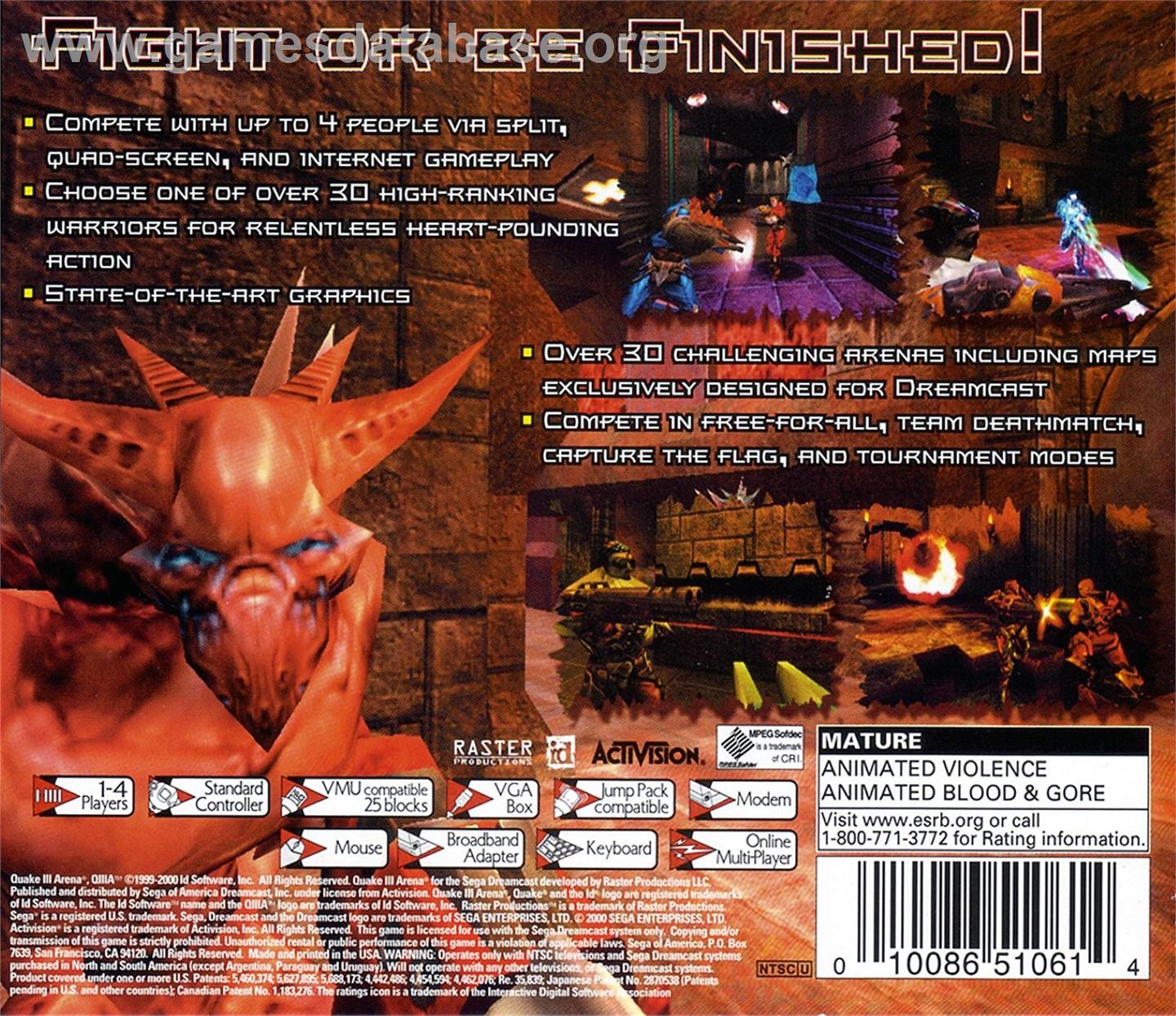 Quake 3 Arena - Sega Dreamcast - Artwork - Box Back