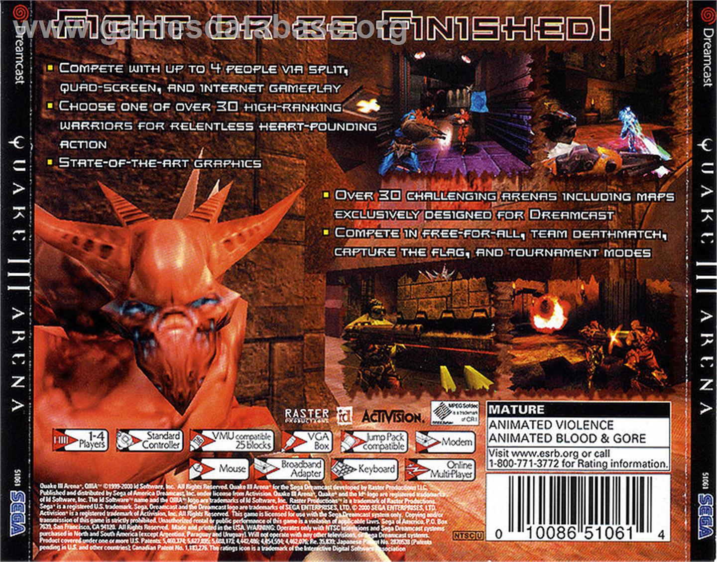 Quake III: Arena - Sega Dreamcast - Artwork - Box Back