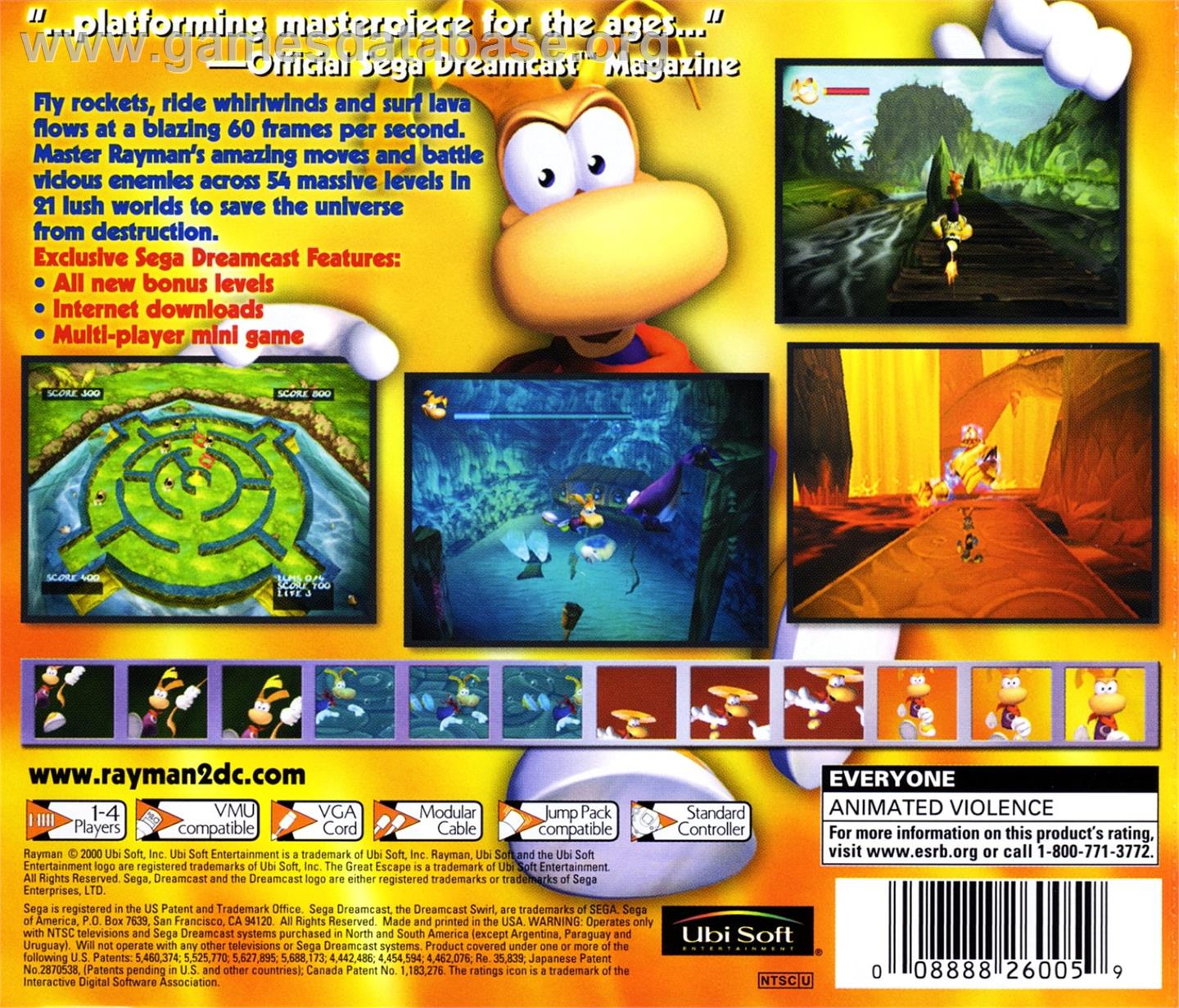 Rayman 2 - The Great Escape - Sega Dreamcast - Artwork - Box Back