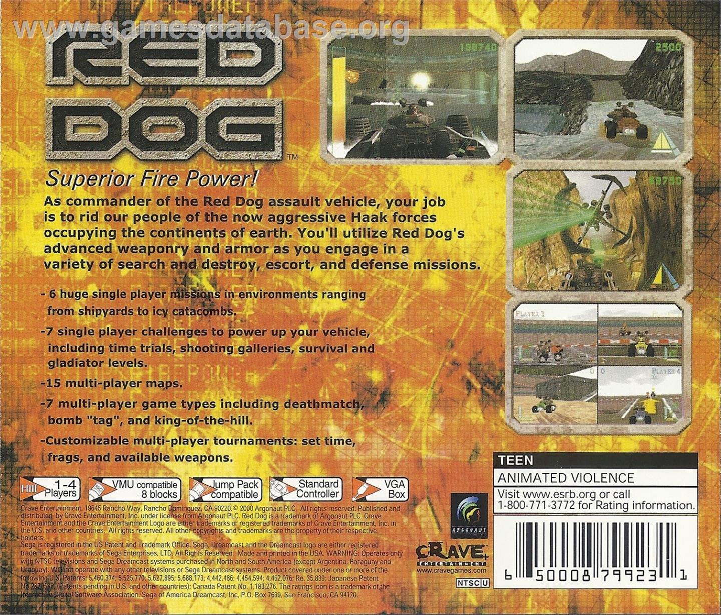 Red Dog: Superior Firepower - Sega Dreamcast - Artwork - Box Back