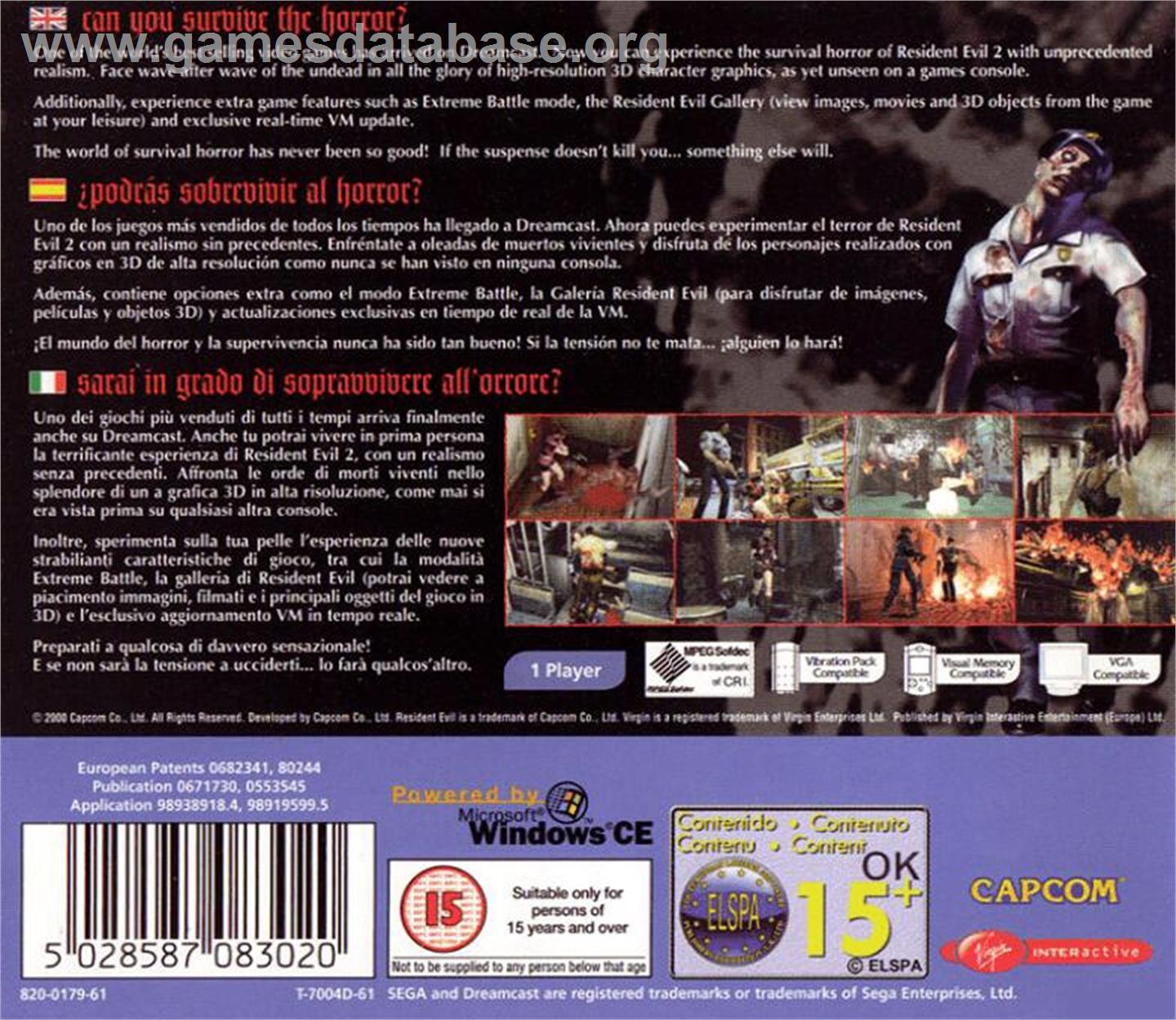 Resident Evil 2 - Sega Dreamcast - Artwork - Box Back
