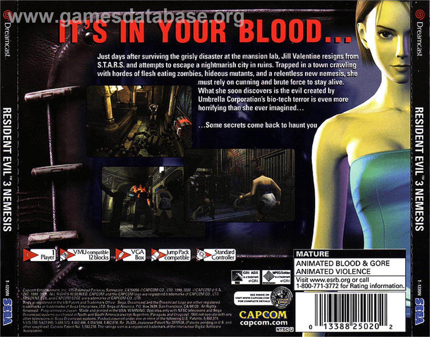 Resident Evil 3: Nemesis - Sega Dreamcast - Artwork - Box Back