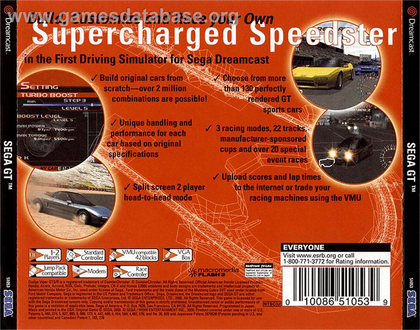 Sega GT: Homologation Special - Sega Dreamcast - Artwork - Box Back