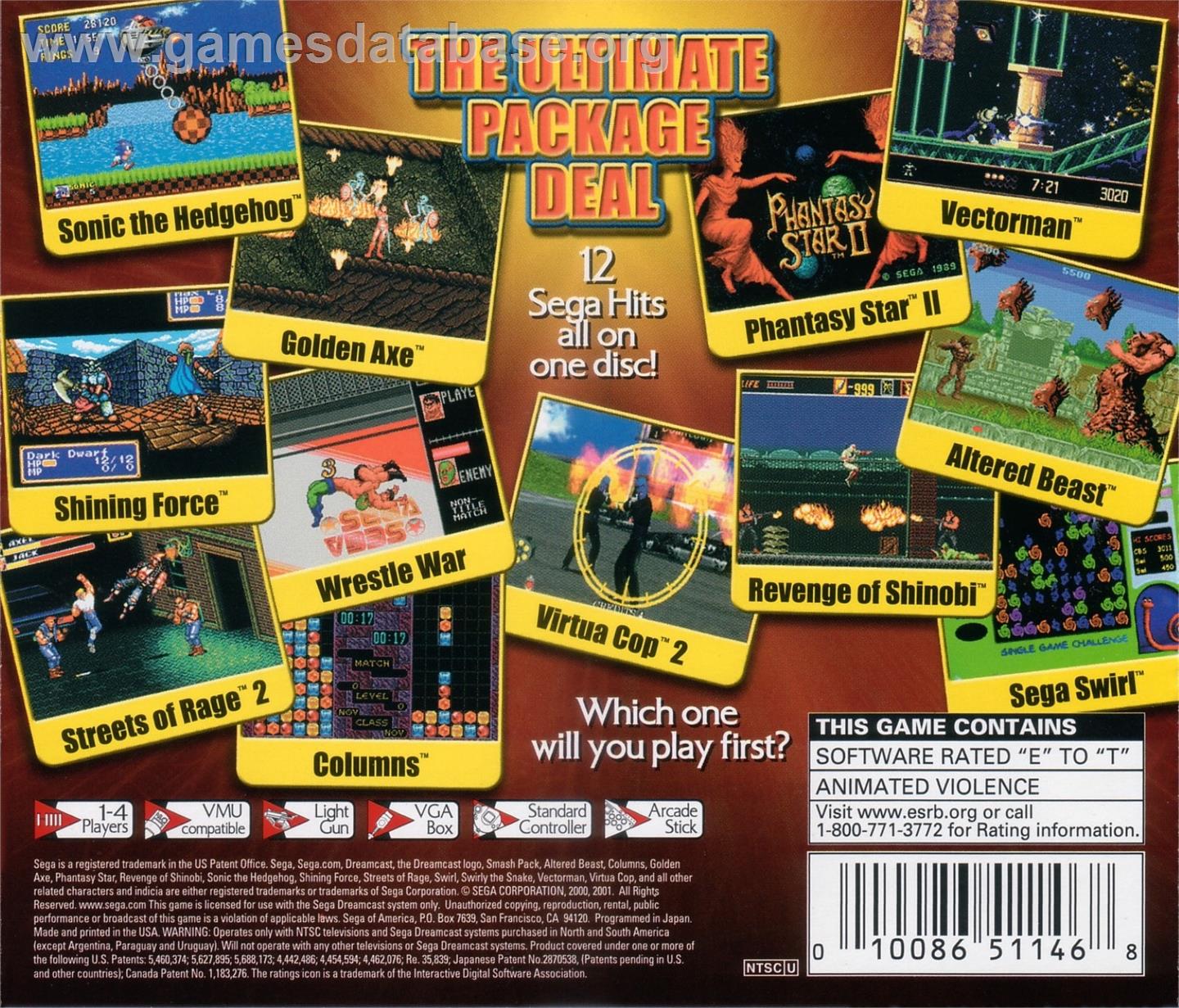 Sega Smash Pack Volume 1 - Sega Dreamcast - Artwork - Box Back
