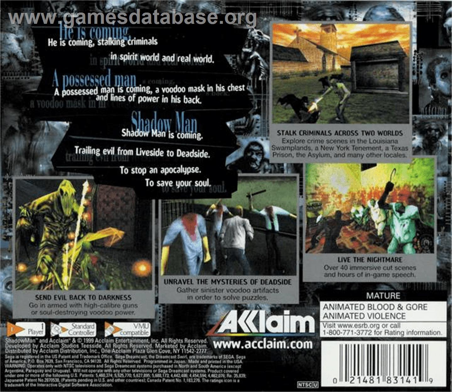 Shadow Man - Sega Dreamcast - Artwork - Box Back