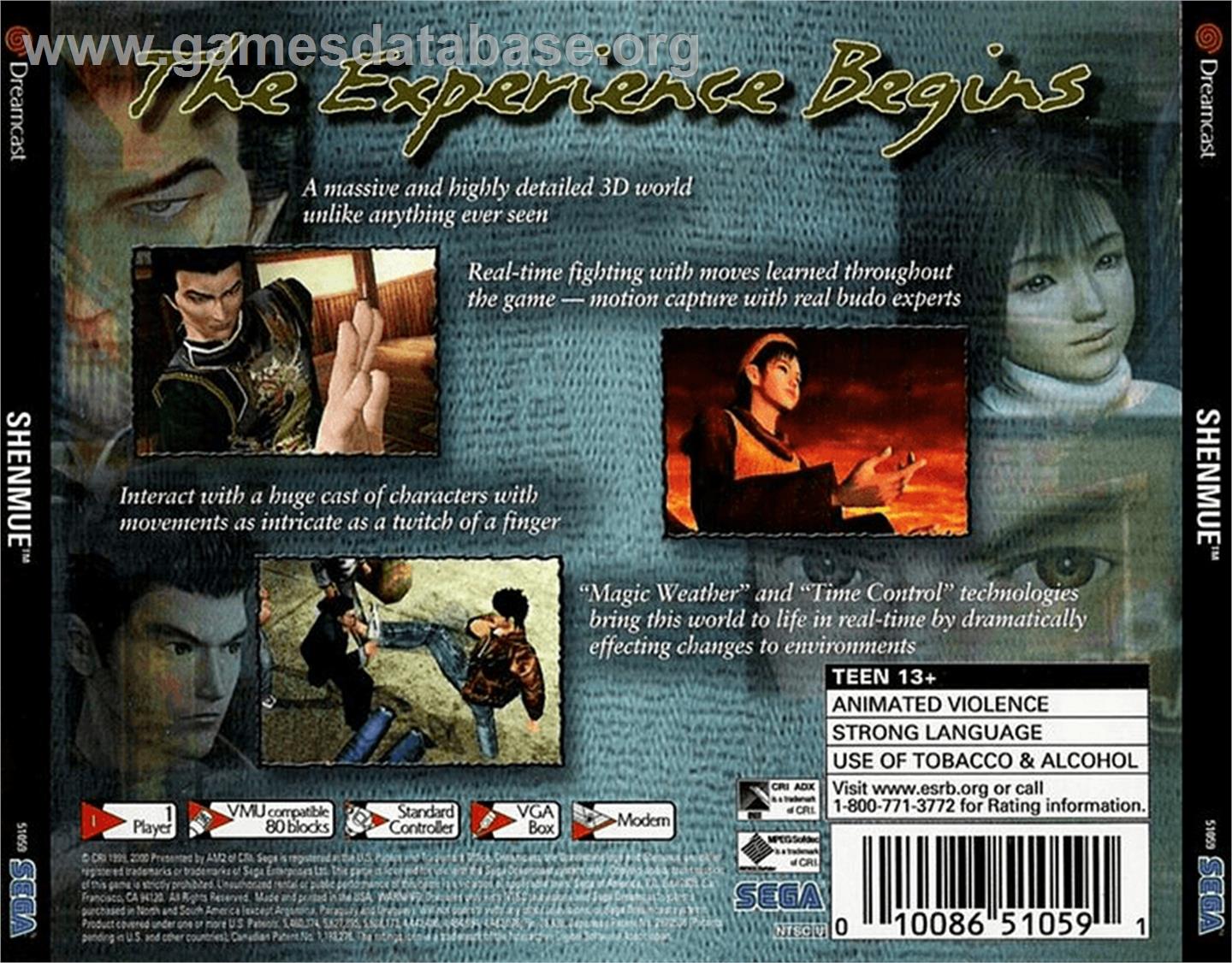 Shenmue - Sega Dreamcast - Artwork - Box Back