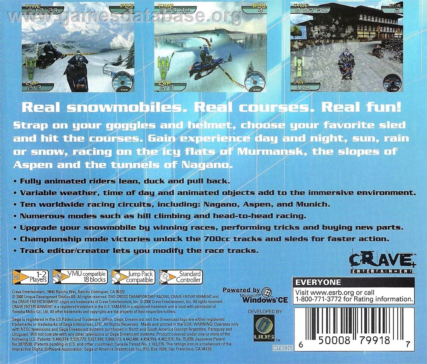 Sno-Cross Championship Racing - Sega Dreamcast - Artwork - Box Back