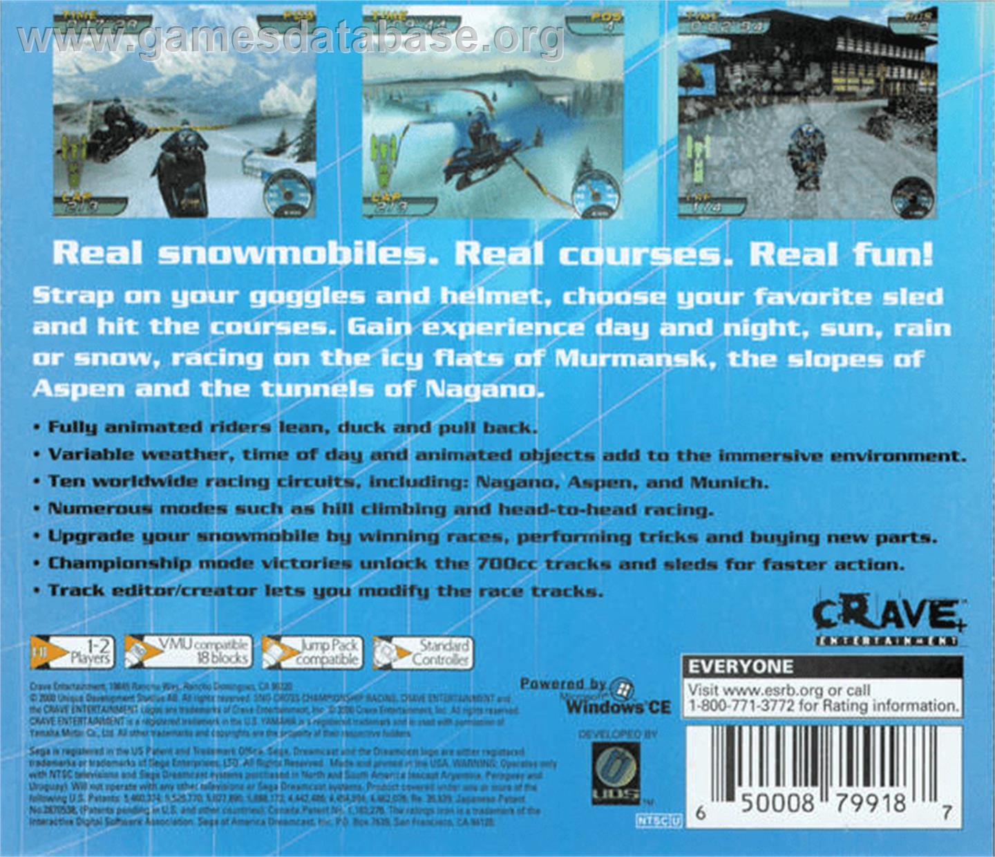 Sno-Cross Championship Racing - Sega Dreamcast - Artwork - Box Back