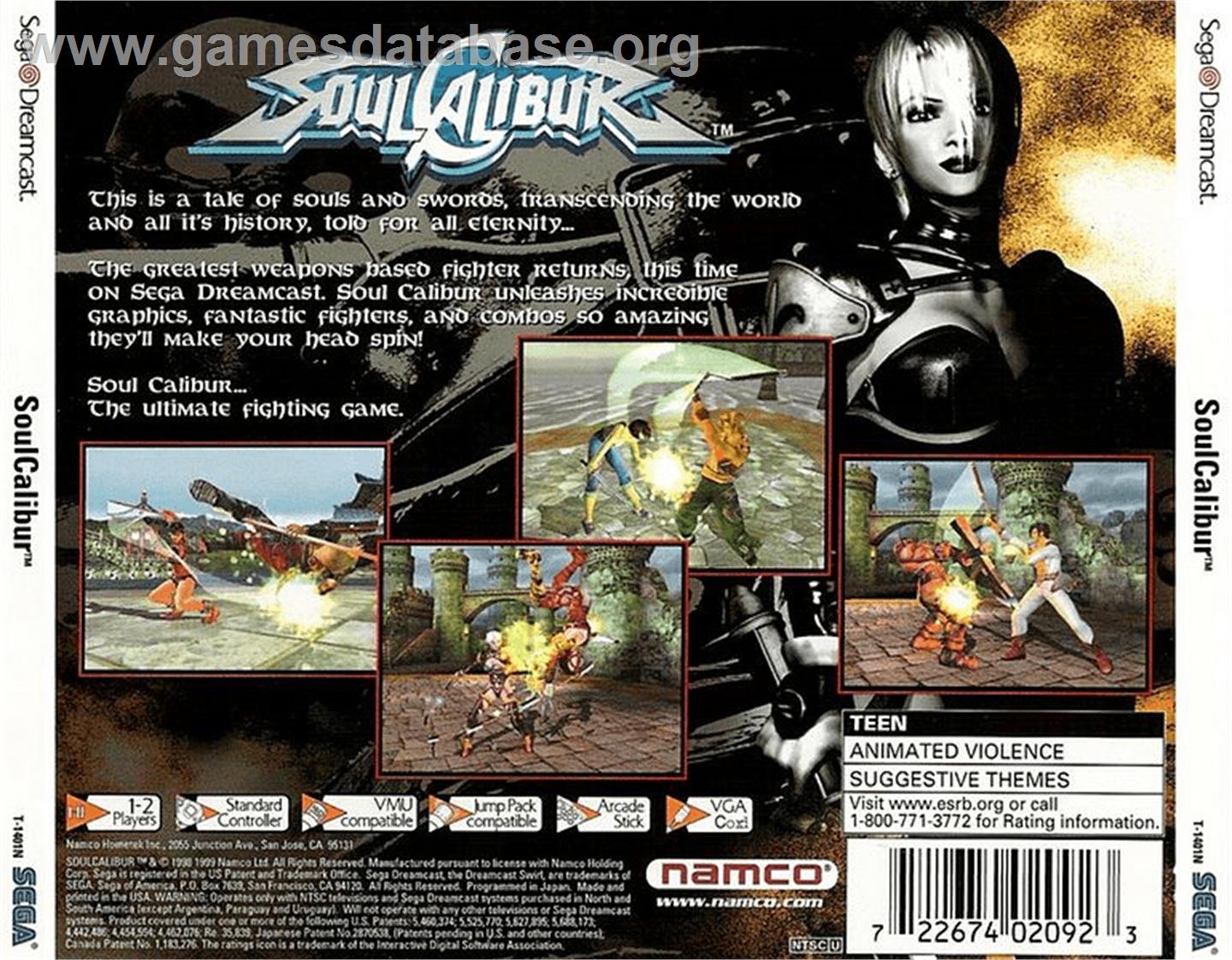 Soul Calibur - Sega Dreamcast - Artwork - Box Back