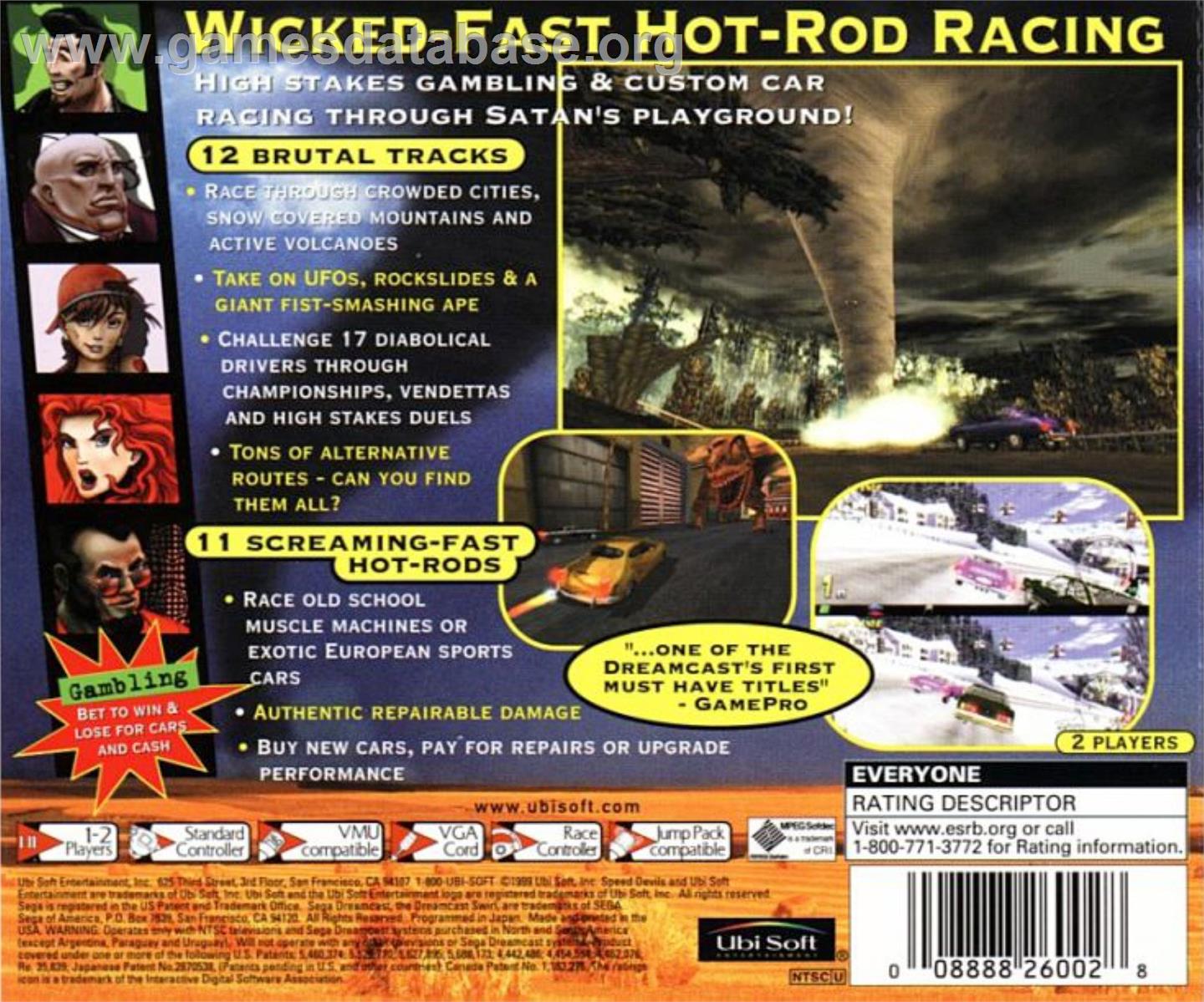 Speed Devils: Online Racing - Sega Dreamcast - Artwork - Box Back