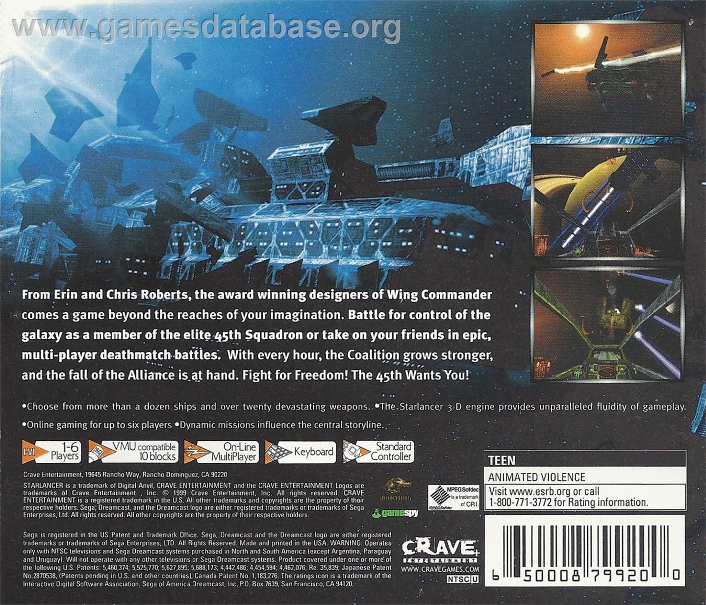 StarLancer - Sega Dreamcast - Artwork - Box Back