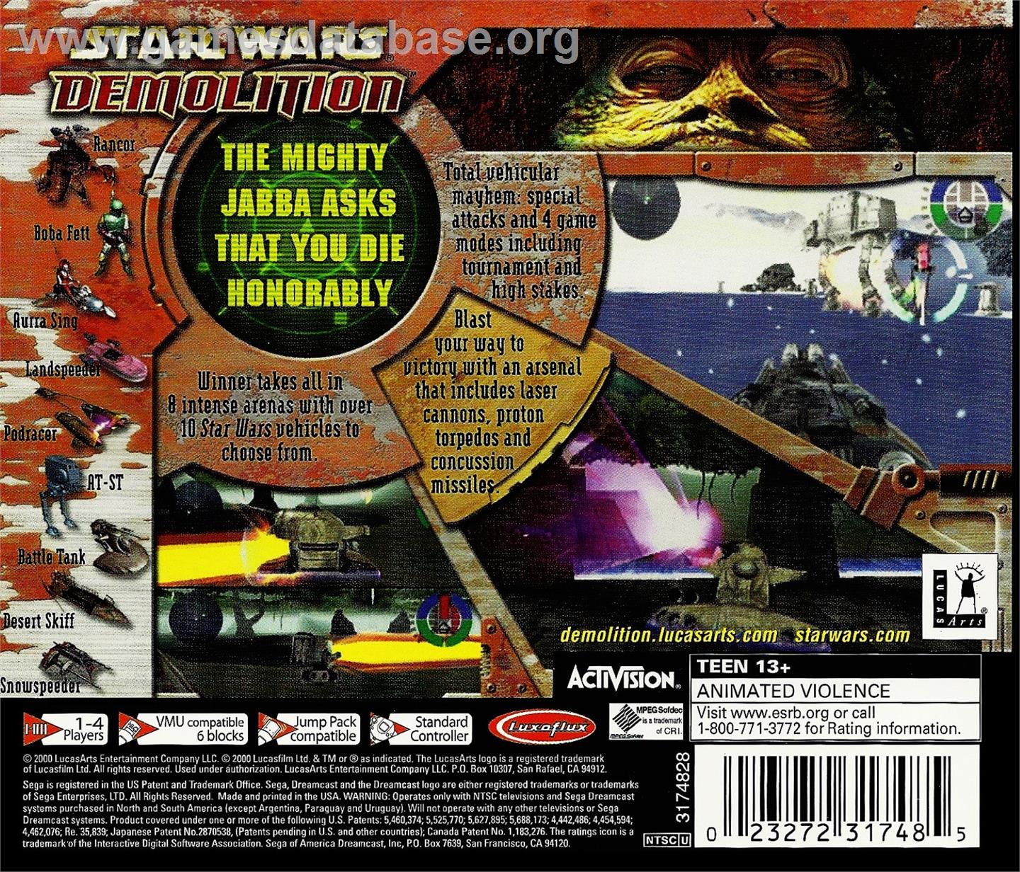 Star Wars: Demolition - Sega Dreamcast - Artwork - Box Back