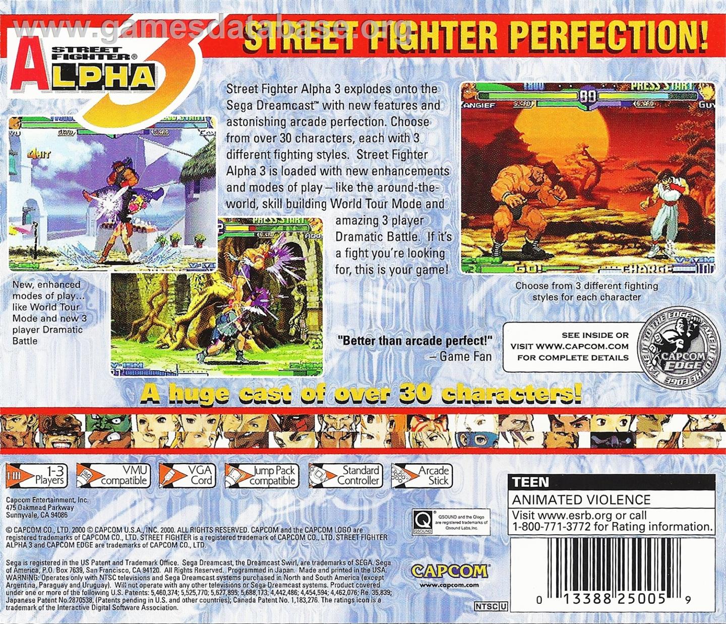 Street Fighter Alpha 3 - Sega Dreamcast - Artwork - Box Back