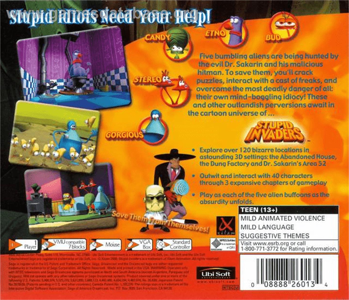 Stupid Invaders - Sega Dreamcast - Artwork - Box Back