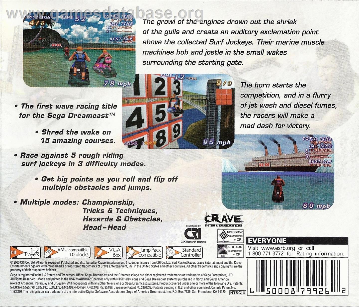 Surf Rocket Racers - Sega Dreamcast - Artwork - Box Back