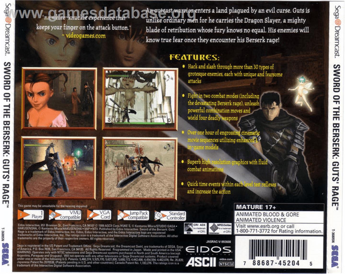 Sword of the Berserk: Guts' Rage - Sega Dreamcast - Artwork - Box Back