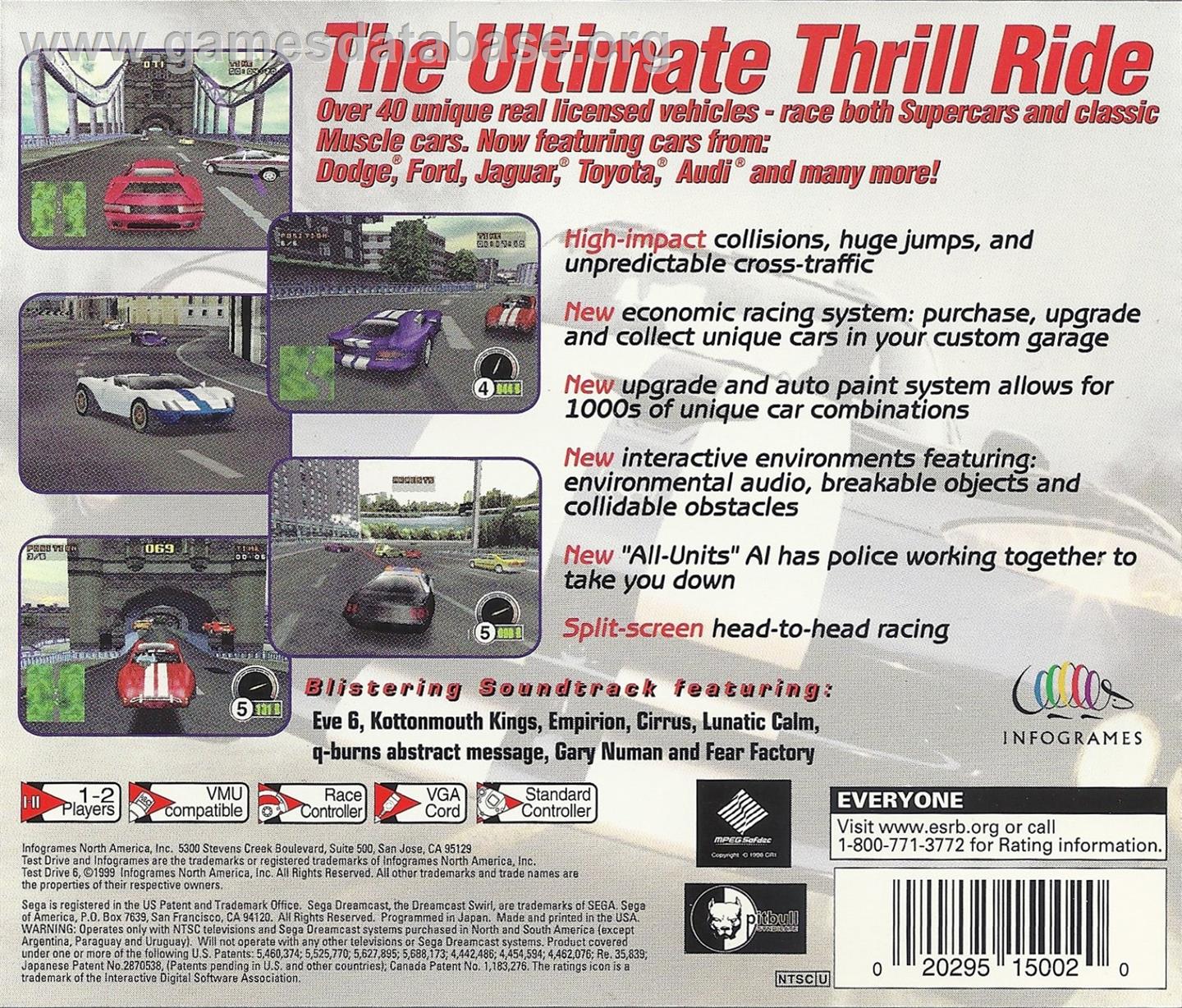 Test Drive 6 - Sega Dreamcast - Artwork - Box Back