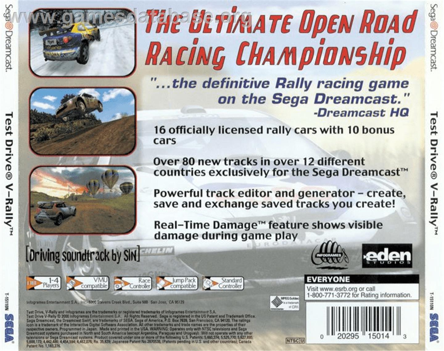 Test Drive V-Raly - Sega Dreamcast - Artwork - Box Back