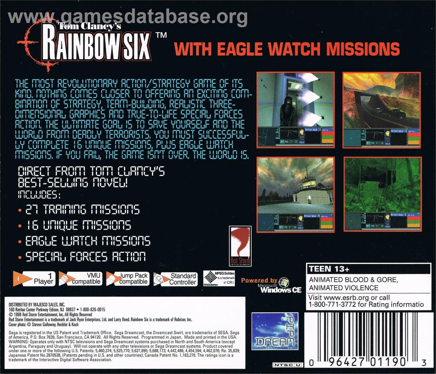 Tom Clancy's Rainbow Six - Sega Dreamcast - Artwork - Box Back