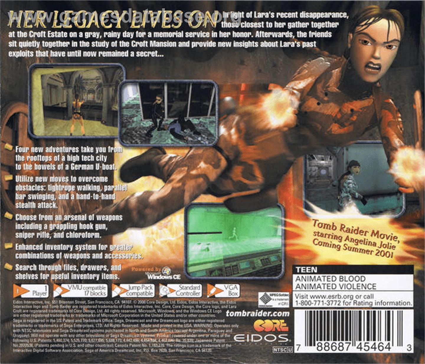 Tomb Raider: Chronicles - Sega Dreamcast - Artwork - Box Back