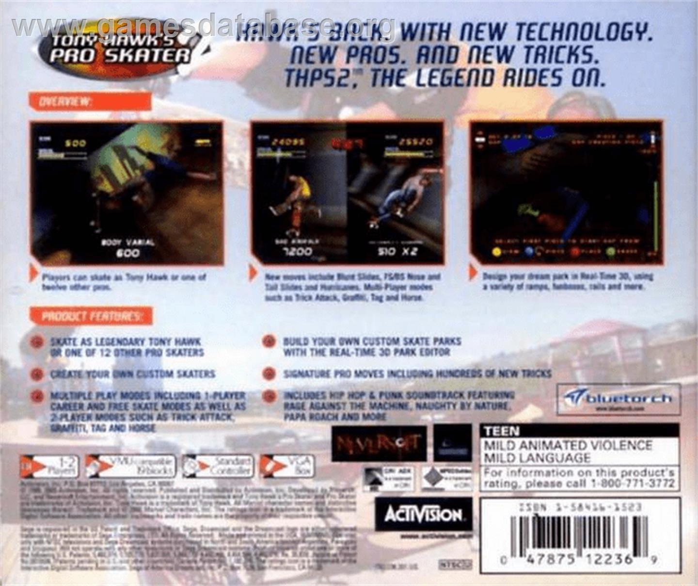 Tony Hawk's Pro Skater 2 - Sega Dreamcast - Artwork - Box Back