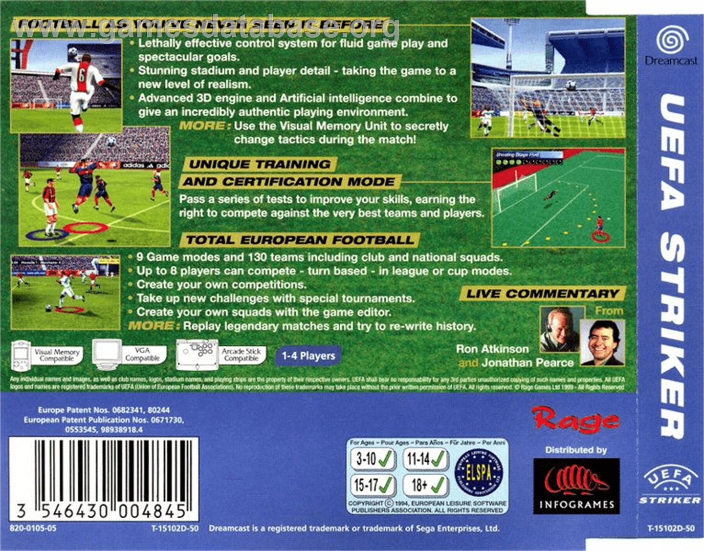 UEFA Striker - Sega Dreamcast - Artwork - Box Back