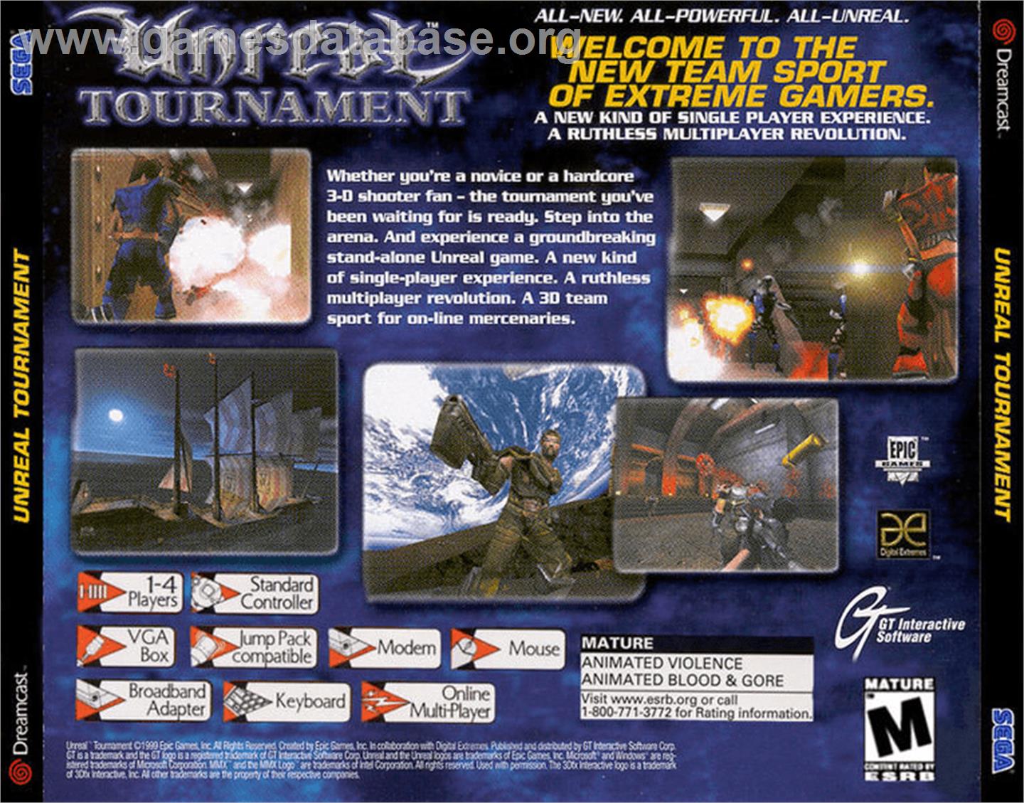 Unreal Tournament - Sega Dreamcast - Artwork - Box Back