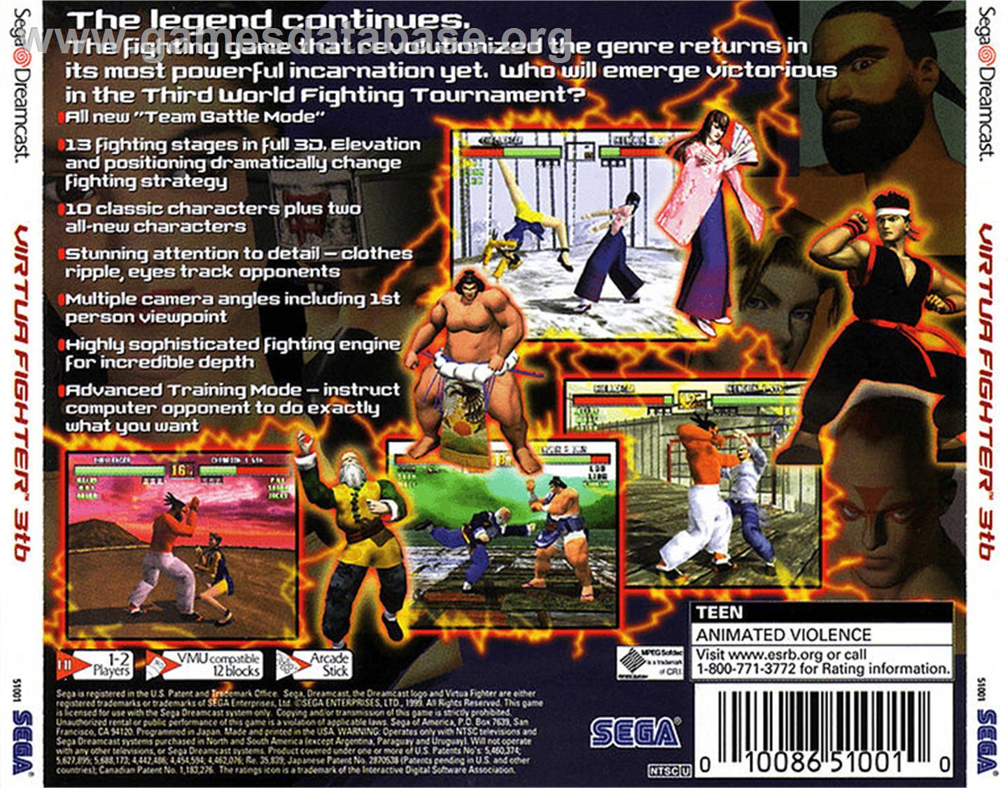 Virtua Fighter 3 - Sega Dreamcast - Artwork - Box Back