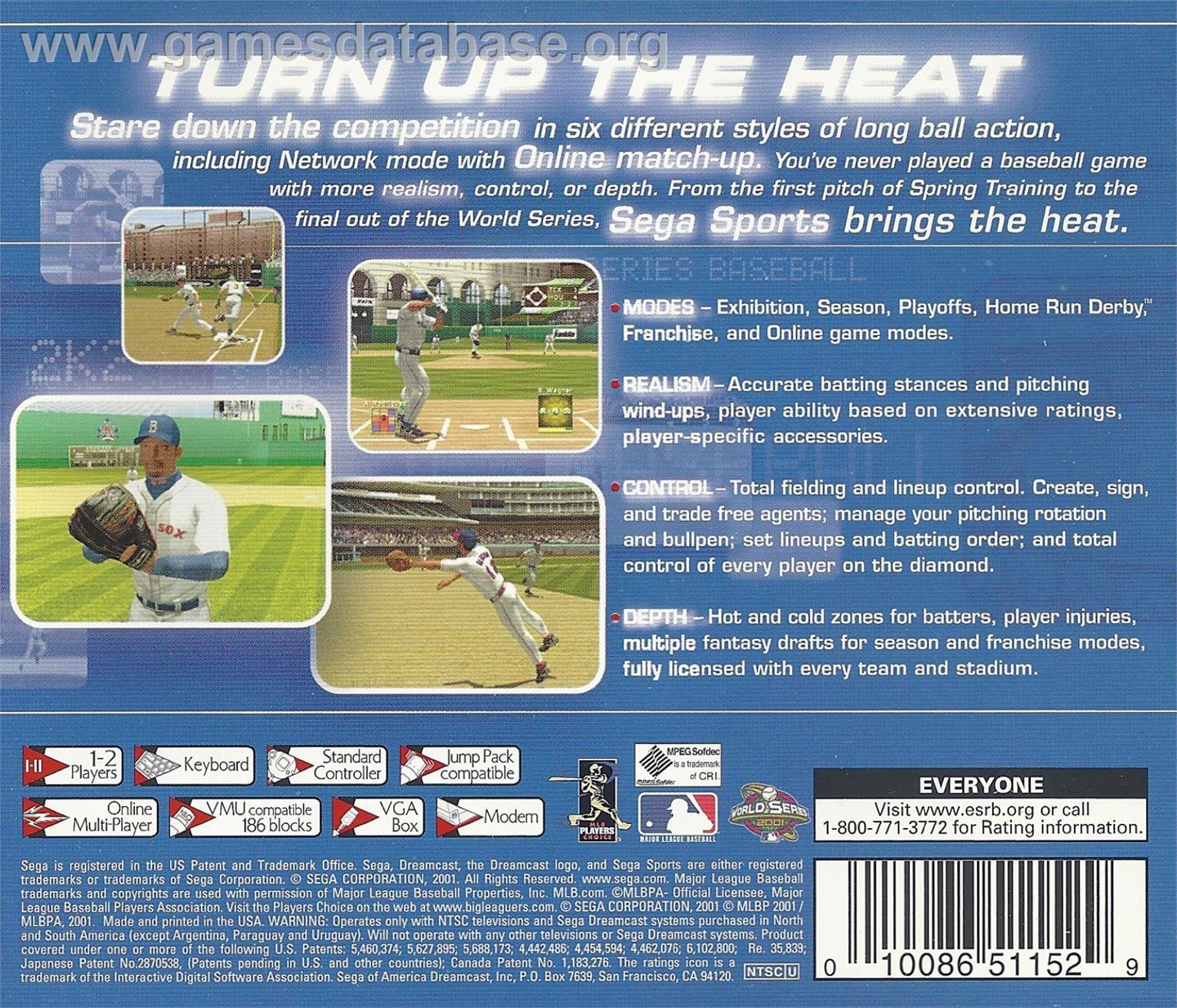 World Series Baseball 2K2 - Sega Dreamcast - Artwork - Box Back