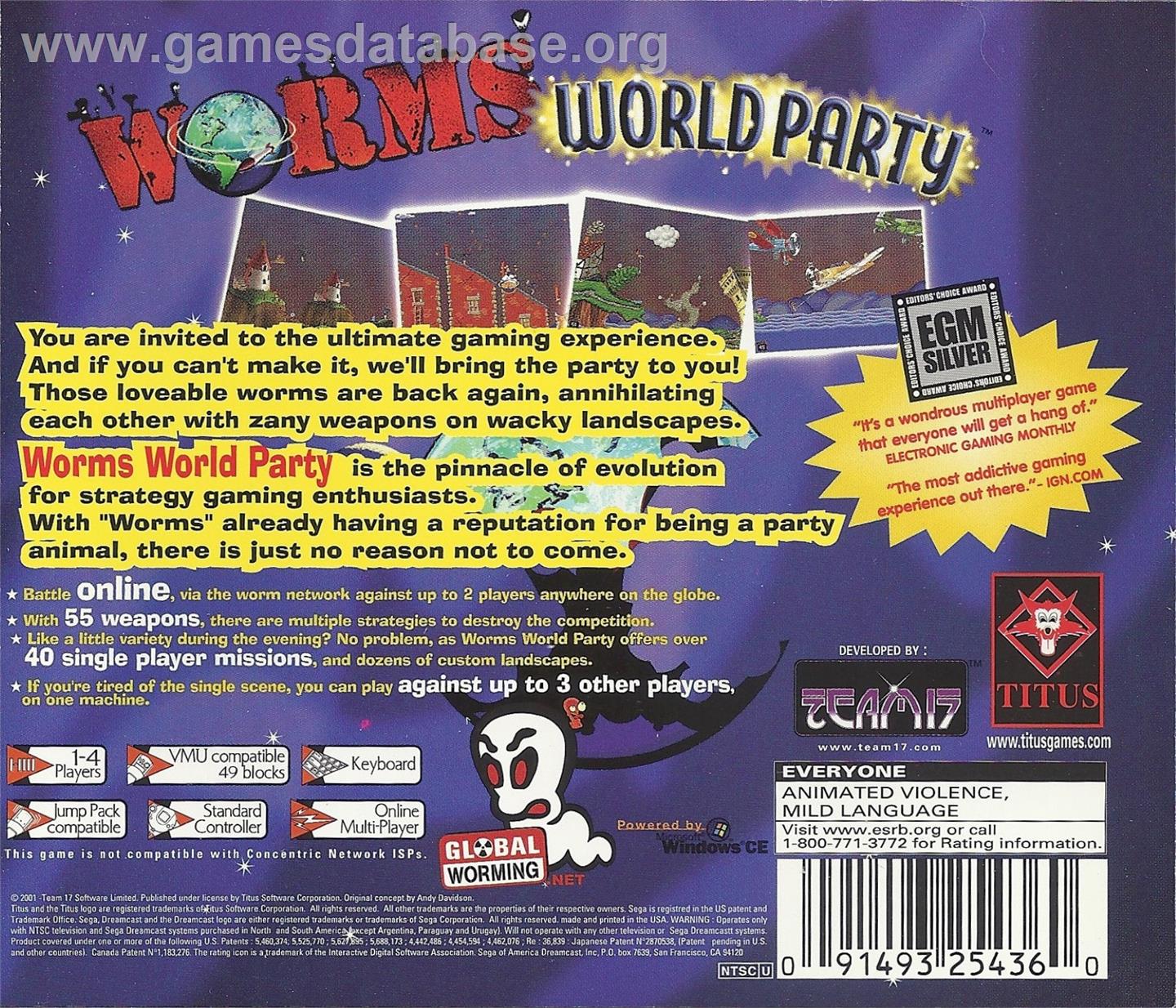 Worms World Party - Sega Dreamcast - Artwork - Box Back