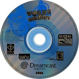 Cartridge artwork for Worms World Party on the Sega Dreamcast.