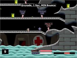 In game image of Worms Armageddon on the Sega Dreamcast.