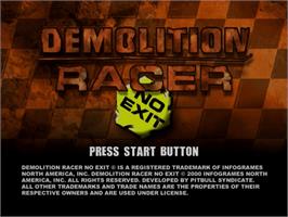 Title screen of Demolition Racer - No Exit on the Sega Dreamcast.