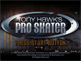 Title screen of Tony Hawk's Pro Skater on the Sega Dreamcast.