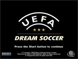 Title screen of UEFA Dream Soccer on the Sega Dreamcast.
