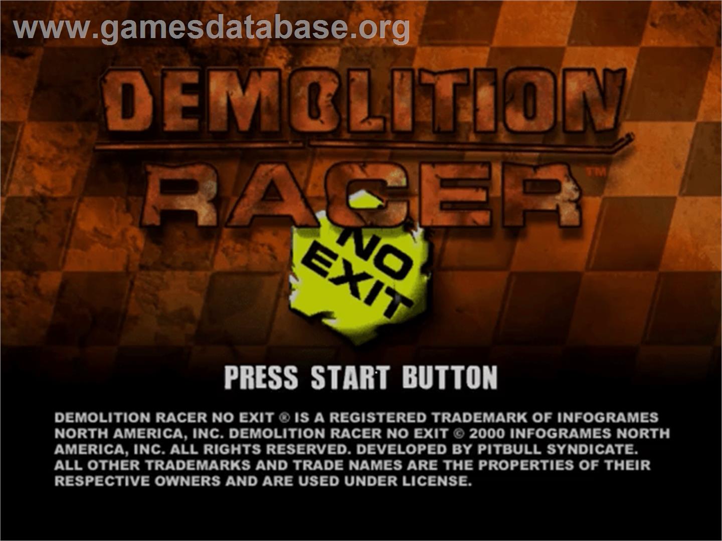 Demolition Racer: No Exit - Sega Dreamcast - Artwork - Title Screen