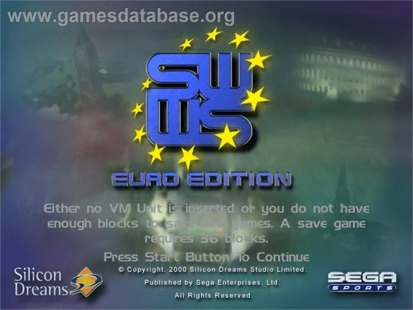 Sega Worldwide Soccer 2000 - Euro Edition - Sega Dreamcast - Artwork - Title Screen