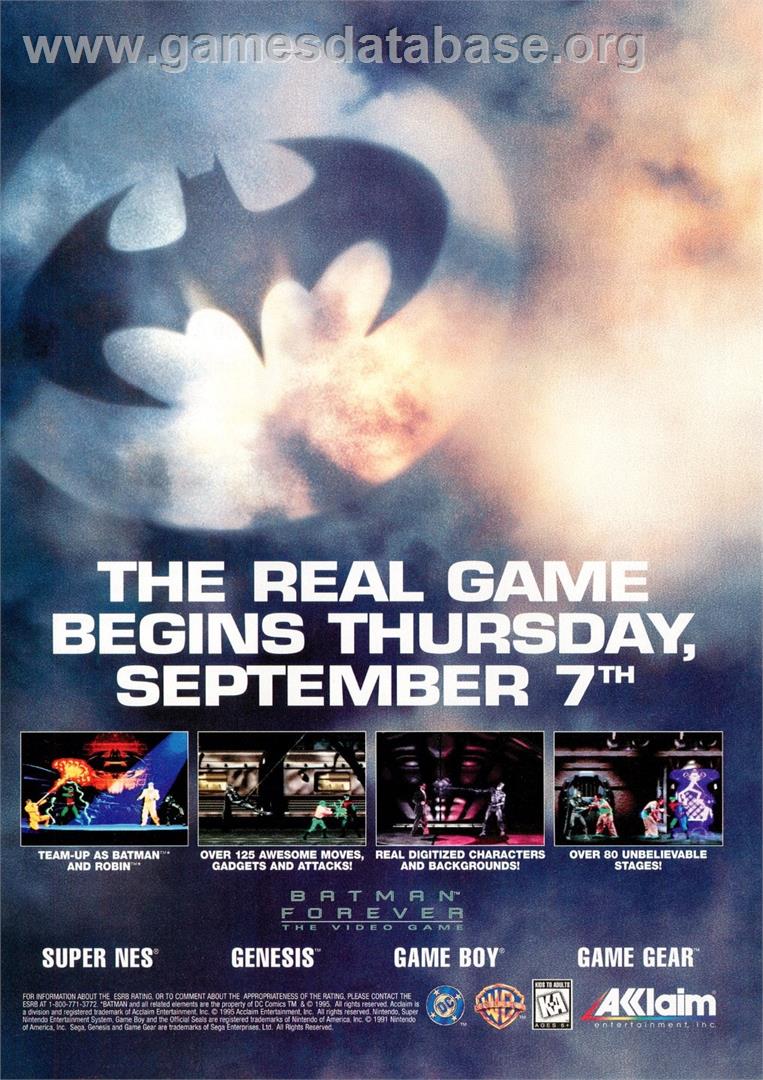 Batman Forever - Sega Game Gear - Artwork - Advert