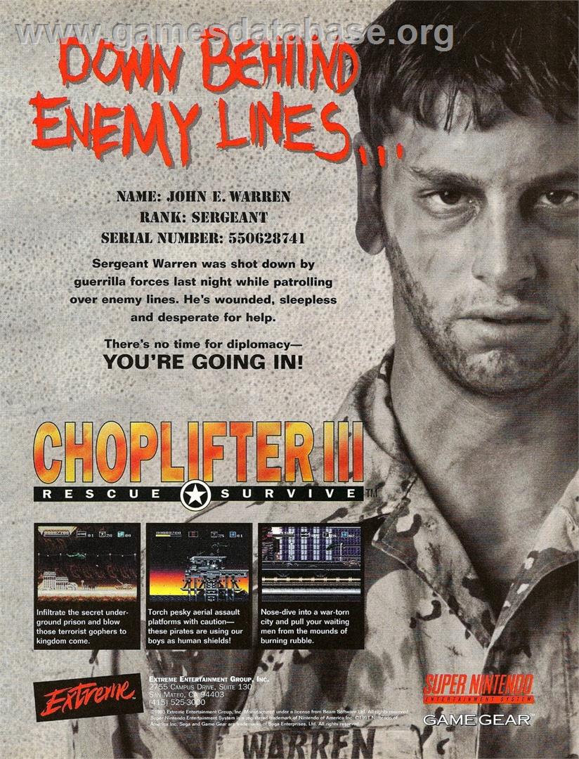 Choplifter 3 - Sega Game Gear - Artwork - Advert