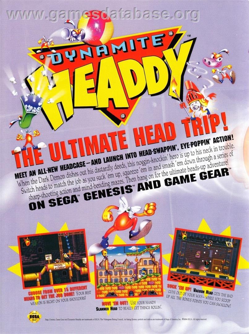 Dynamite Headdy - Sega Genesis - Artwork - Advert