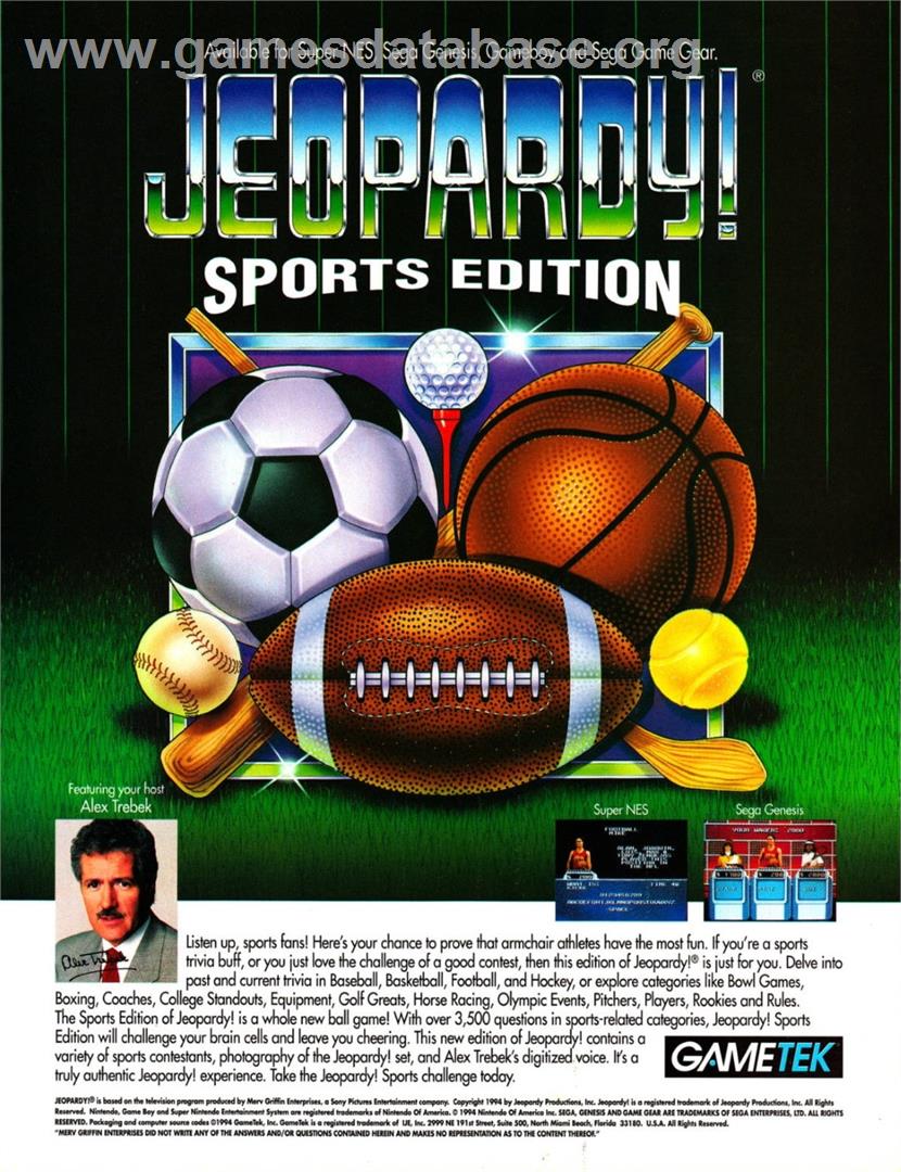 Jeopardy! - Sega Game Gear - Artwork - Advert