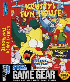 Box cover for Krusty's Fun House on the Sega Game Gear.