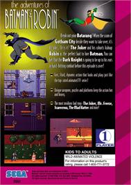 Box back cover for Adventures Of Batman And Robin, The on the Sega Game Gear.