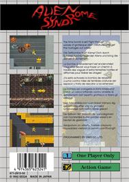Box back cover for Alien Syndrome on the Sega Game Gear.