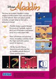 Box back cover for Disney's Aladdin on the Sega Game Gear.