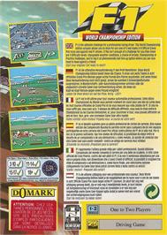 Box back cover for F1 - World Championship Edition on the Sega Game Gear.