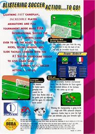 Box back cover for Fifa International Soccer on the Sega Game Gear.