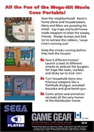 Box back cover for Home Alone on the Sega Game Gear.